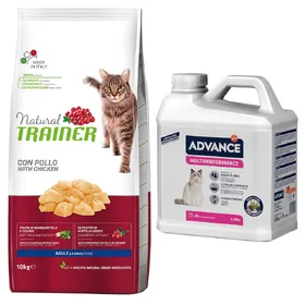 Meilleurs prix pour 10kg adulte au poulet Natural Trainer Croquettes pour chat + 13,42 L Advance Litière offerte !