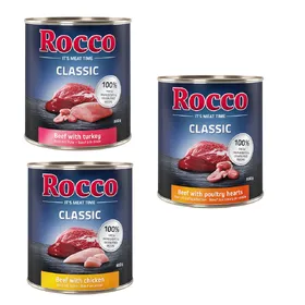 Comparer les prix de Rocco Classic mélange de dégustation 6 x 800 g - Mix volaille : bœuf/poulet, bœuf/cœurs de volaille, bœuf/dinde
