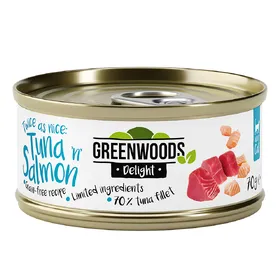 Meilleurs prix pour Greenwoods Delight filet de thon, saumon pour chat 24 x 70 g