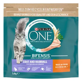 Comparer les prix de Lot de croquettes PURINA ONE pour chat - Coat & Hairball (2 x 1,4 kg)