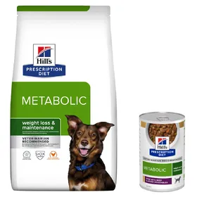 Meilleurs prix pour 6.5kg Poulet Hill's Prescription Diet Metabolic croquettes pour chien + 3x354g nourriture humide offertes !