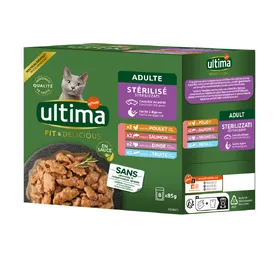 Meilleurs prix pour Ultima Sterilized Mix I (poulet, dinde, saumon, truite) nourriture humide pour chats
