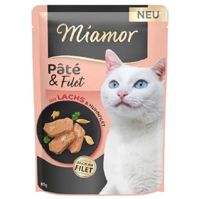 Comparer les prix de Lot économique : 30x85g Miamor Pâté & Filet de saumon nourriture pour chats humide