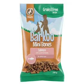 Meilleurs prix pour Barkoo Mini Bones (semi-humide) 200 g - SANS CÉRÉALES pour chien - saumon, carottes, thym