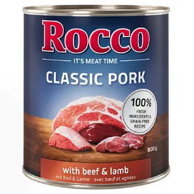 Meilleurs prix pour Rocco Classic Pork 6 x 800 g pour chien bœuf, agneau