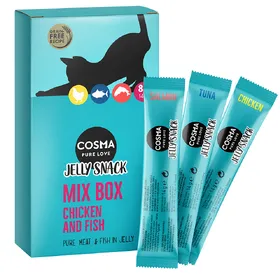 Meilleurs prix pour Cosma Jelly Snack lot mixte blanc de poulet, thon, saumon - Friandises pour chat