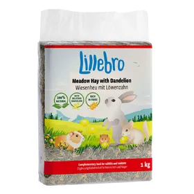 Comparer les prix de Foin de prairie Lillebro avec pomme, pissenlit ou carotte - Foin de prairie avec pissenlit 1 kg