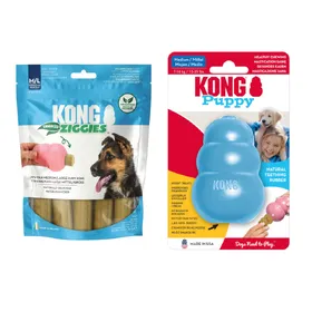 Meilleurs prix pour Jouet KONG taille M bleu chien + 227g taille M/L KONG Ziggies Enhanced Puppy friandises chien