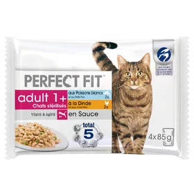 Comparer les prix de PERFECT FIT Adult 1+ Chats stérilisés dinde, poisson blanc, - Sachet pour chat