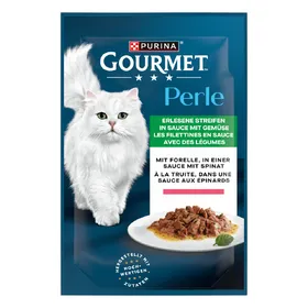 Meilleurs prix pour Gourmet Perle Les aiguillettes de truite, épinards - Pâtée pour chat