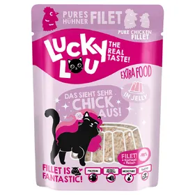Comparer les prix de 12x70g Extra Food Filet de poulet en gelée Lucky Lou nourriture humide pour chat