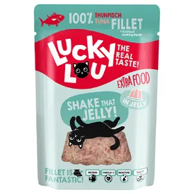 Comparer les prix de 12x70g Extra Food filet de thon en gelée Lucky Lou nourriture humide pour chat