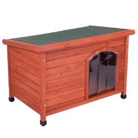 Meilleurs prix pour Niche Woody pour chien taille M - Toit plat et porte en plastique