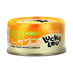 Comparer les prix de 12x70g Extra Food Filet au bouillon thon et carotte Lucky Lou nourriture humide pour chat