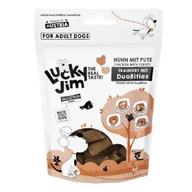 Comparer les prix de 8x70g Lucky Jim DuoBities poulet à la dinde friandises pour chien