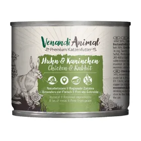 Meilleurs prix pour Lot économique : 24 x 200 g poulet et lapin assortiment Venandi Animal Monoprotéine nourriture humide pour chat