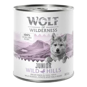 Meilleurs prix pour Junior Wild Hills, canard, veau Wolf of Wilderness - Pâtée pour chien