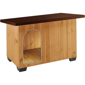 Meilleurs prix pour Ferplast Niche pour chiens pour l'extérieur BAITA 60, en bois FSC, pieds isolants en plastique, porte anti-morsures en aluminium, toit ouvrant