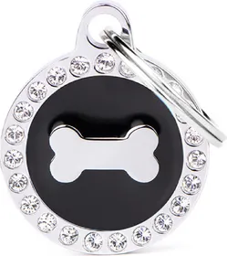 Comparer les prix de Médaille à graver Glam petit cercle noir avec os et Cristaux Swarovski