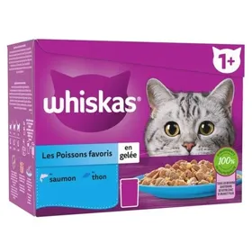 Comparer les prix de WHISKAS Sachets fraîcheur Les Poissons favoris en gelée pour chat adulte 2 variétés