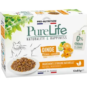 Comparer les prix de Pâtée pour chat à la dinde - PURE LIFE WET DINDE LOT - 2 cartons de 12 pochons  - Pro Nutrition - Flatazor