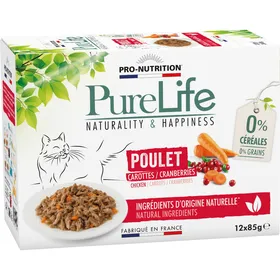 Meilleurs prix pour Pâtée pour chat au poulet - PURE LIFE WET POULET LOT - 2 cartons de 12 pochons  - Pro Nutrition - Flatazor