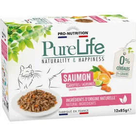Comparer les prix de Pâtée pour chat au saumon - PURE LIFE WET SAUMON LOT - 2 cartons de 12 pochons  - Pro Nutrition - Flatazor