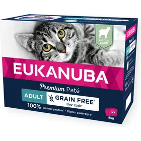 Comparer les prix de Eukanuba pâtée sans céréales riche en agneau pour chat adulte