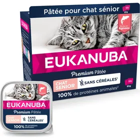 Comparer les prix de Eukanuba pâtée sans céréales riche en saumon pour chat sénior