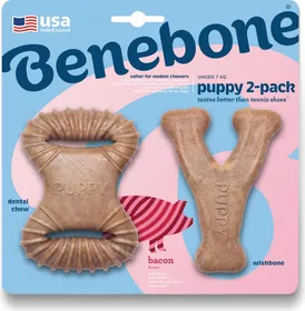 Meilleurs prix pour Pack Jouet à mâcher Dental Chew et Wishbone saveur bacon pour chiot