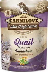 Comparer les prix de CARNILOVE Sachet fraîcheur à la Caille avec pissenlit pour chat stérilisé