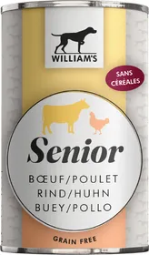 Comparer les prix de WILLIAM'S Pâtée pour chien senior sans céréales au bœuf et poulet