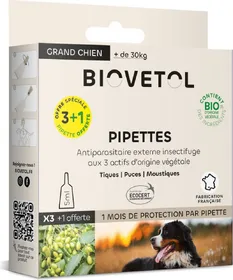 Comparer les prix de BIOVETOL Pipettes insectifuge grand chien Bio 