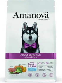 Meilleurs prix pour AMANOVA Sensitive Croquettes sans céréales avec 70% de saumon frais pour Chien sensible