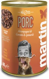 Comparer les prix de MARTIN Mijoté de porc pâtée complète riche en protéines pour chien - 150g