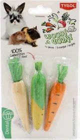 Comparer les prix de TYROL Woody &amp; Corny. 3 Carottes en Bois et Maïs pour Rongeur et Lapin. Friandise à ronger spécial dentition. 10CM
