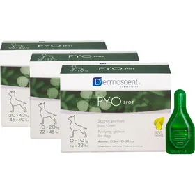 Comparer les prix de Dermoscent pyospot soin cutané pour chien de 20 à 40 kg boîte de 4 pipettes