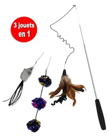 Comparer les prix de Canne à pêche télescopique pour chat pack de 3 jouets