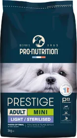 Comparer les prix de PRO-NUTRITION PRESTIGE Mini Light &amp; Sterilized pour Chien Adulte de Petite Taille Stérilisé ou en Surpoids