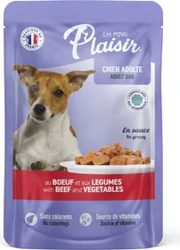 Meilleurs prix pour Repas Plaisir Émincés en sauce pour chien adulte - 2 recettes au choix - Lot de 22x Boeuf et légumes - 1x100g