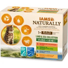 Comparer les prix de IAMS Naturally sachets fraicheurs Terre &amp; Mer en sauce pour chat adulte