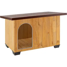Meilleurs prix pour Ferplast Niche pour chiens pour l'extérieur BAITA 60, en bois FSC, pieds isolants en plastique, porte anti-morsures en aluminium, toit ouvrant