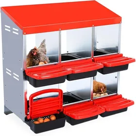 Comparer les prix de Pondoir pour Poules Nichoirs Boîte à Nid à 6 Compartimentsmétallique mural pour poules81x 52x79cmRouge