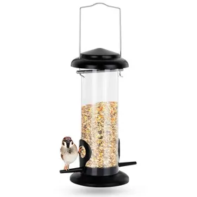 Comparer les prix de Mangeoire pour oiseaux - VILDE - 23 cm - 14x95x23 cm - Transparente - Base et couvercle en métal noir