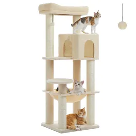 Meilleurs prix pour PAWZ Road Arbre à chat Design Spacieux Grande Hamac Dur Stable Avec Poteaux de Ø10 cm  - XL Beige - 147 cm