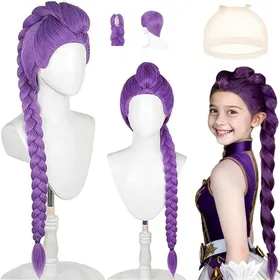 Comparer les prix de Perruque Violette Tressée Perruque Costume Chasseur Femme Déguisement K-pop Perruques Cosplay pour Halloween Carnaval Fête Cospl...
