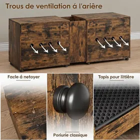 Comparer les prix de Meuble spacieux pour deux chats avec double bac à litière – Porte en rotin dissimulée grand placard de rangement pour le salon