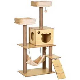 Meilleurs prix pour Arbre à Chat 130 cm Multi-Niveaux - Griffoir en Sisal Naturel Niche Hamac et Jouet - Stable et Confortable - Beige