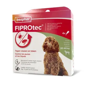 Meilleurs prix pour BEAPHAR – FIPROTEC 268 MG – Solution Spot-on pour Grands Chiens (20-40 kg)  – 4 Pipettes de 268 ML