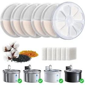Comparer les prix de Kit Rechange Fontaine à Chat : 6 Filtres + 1 Boîtier ABS + 6 Éponges Pompe à Eau - Hygiénique et Complet